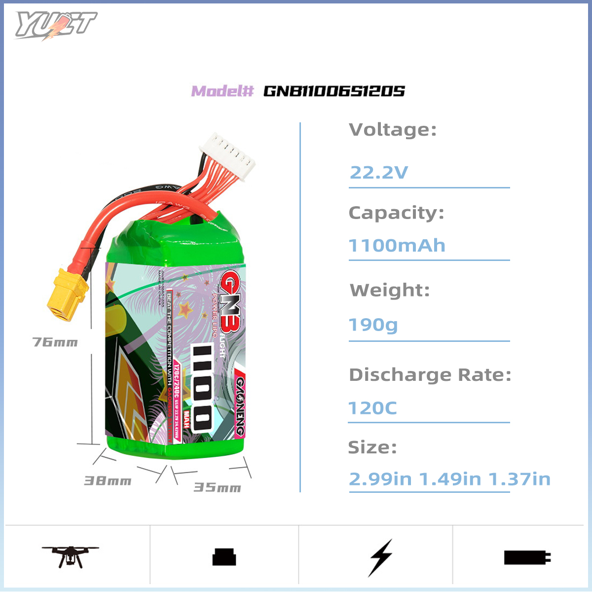 YUCT GNB 6S LiPo batterie 22.2 - Drone Battery 4S avis et prix