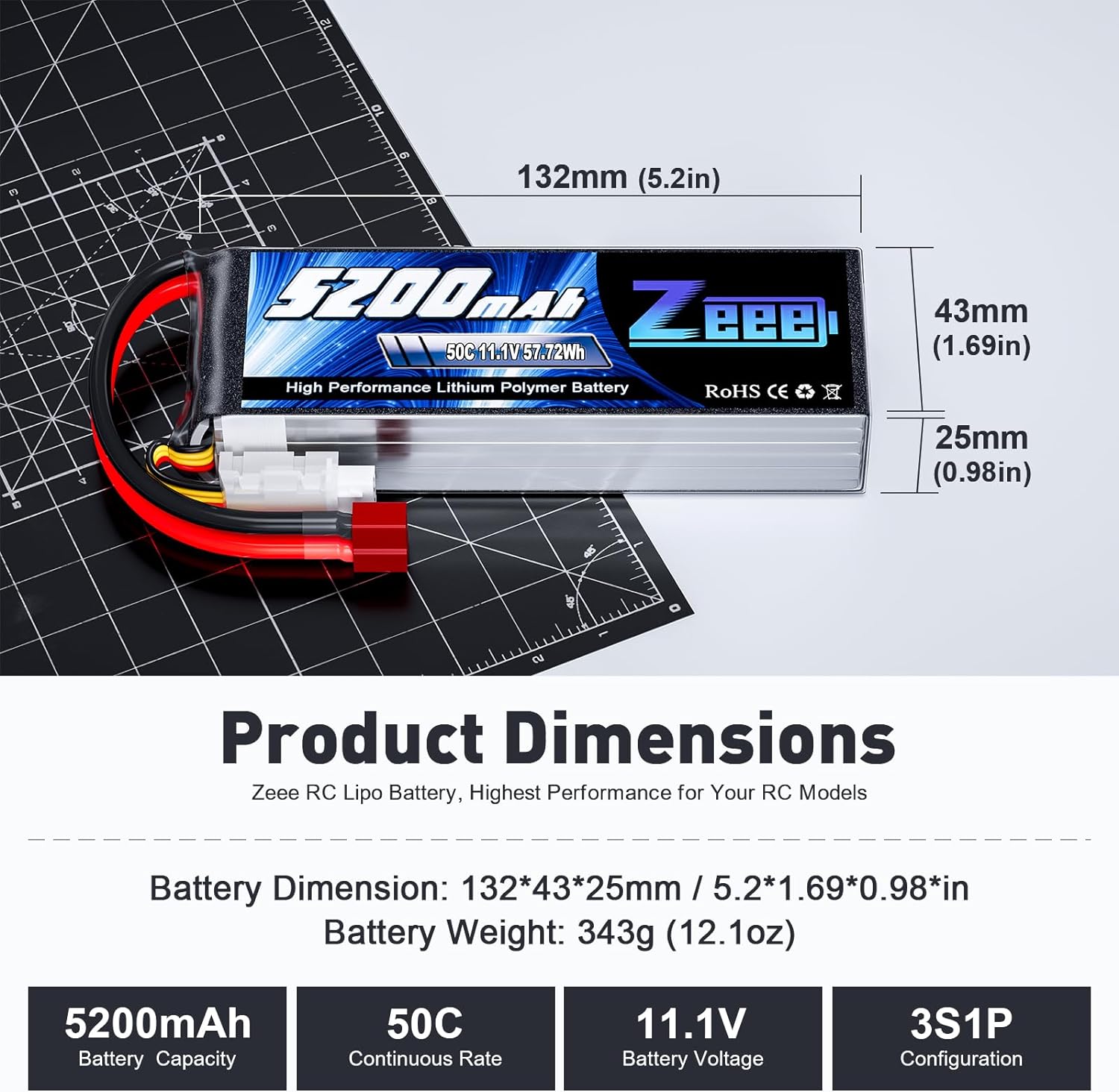 1/2 unités Zeee 11.1V 50C 5200 - Drone Battery 3S avis et prix